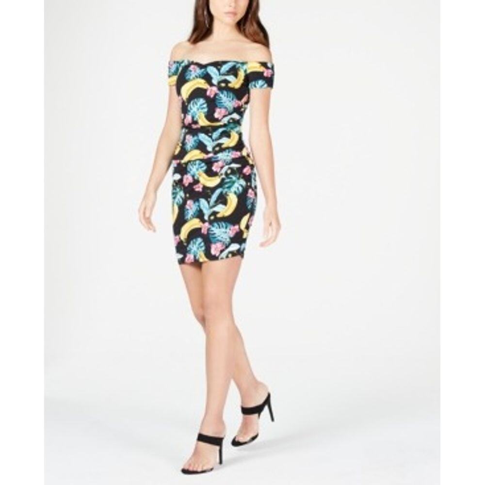 Guess Off The Shoulder Maeko Dress Black Womens Small MSRP $79